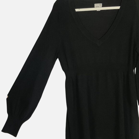 Caslon black V-neck puff sleeve sweater/top, tunic length, size large - Picture 3 of 8